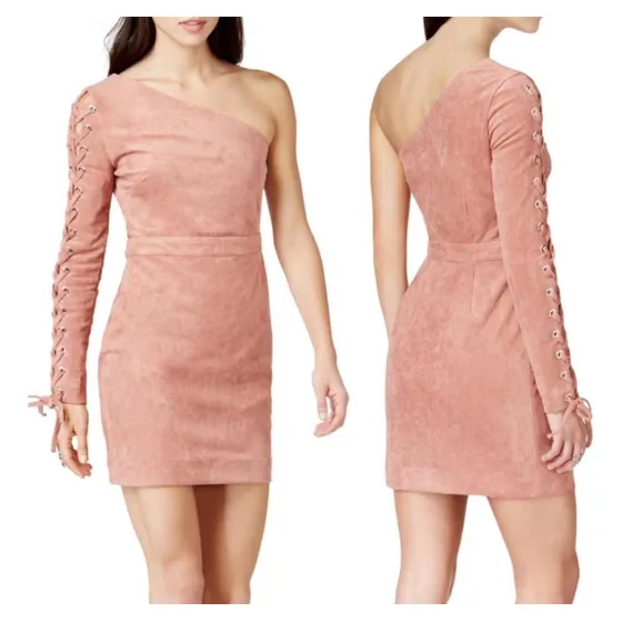 Vestido Ajustado De Gamuza Sintética 1 Solo Hombro 1 Manga L