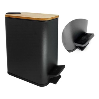 Lixeira Banheiro Com Pedal 5 Litros Tampa Bambu Inox Preta Lixeira Banheiro Com Pedal 5 Litros Tampa Bambu Inox Preta