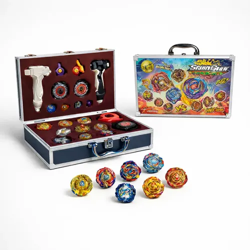 Kit Beyblade Zornix com 16 Peões de Batalha, 4 Lançadores e Maleta
