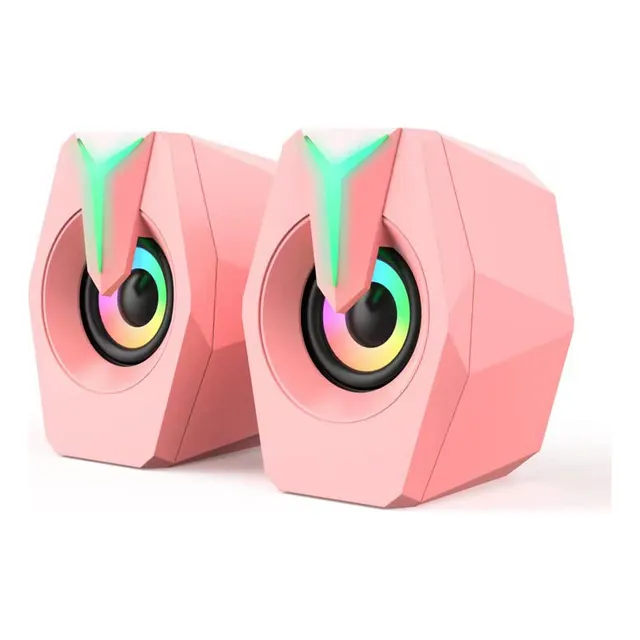 Altavoz De Computadora Rgb Rosa Juego Led Altavoz Para Pc 2.0 Con Cable Usb Alimentado Estéreo Control De Volumen Dual Canal Multimedia Aux 3.5mm Para Visualización De Computadora Portátil, 6w