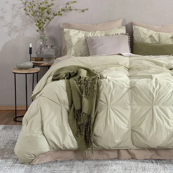 Juego Edredón Puff Acolchado King Size 100% Algodón Con Fundas De Almohada Esquimal, Súper Suave, Hipoalergénico, Ideal Para Cualquier Temporada, Color Salvia