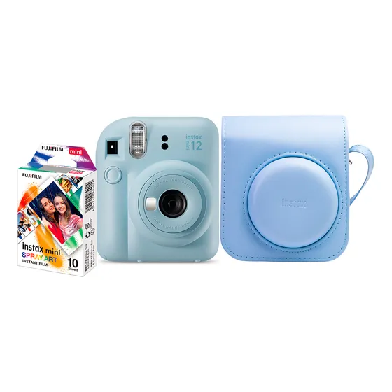 Kit Camera Instax Mini 12 + Bolsa + Filme 10 Foto Cor Azul