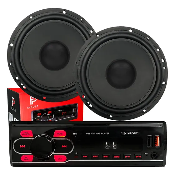 Kit Som Carro Radio Mp3 Bluetooth Usb+ 2 Alto-falante 6 Pol