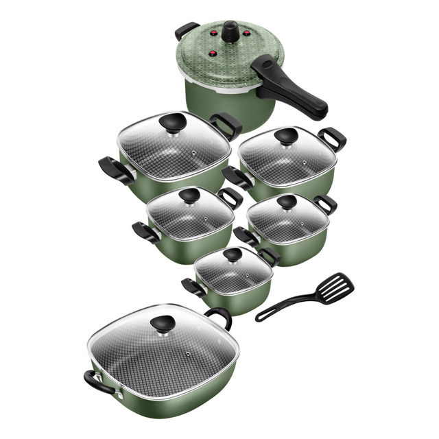 Jogo 5 Pçs + Panela De Pressão 5l + Frigideira N°29 Verde Jogo 5 Pçs + Panela De Pressão 5l + Frigideira N°29 Verde