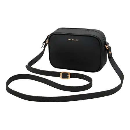 Bolsa Transversal Feminina De Couro Bovino Mariart Mini Jeri Cor Preto Desenho Do Tecido Lisa