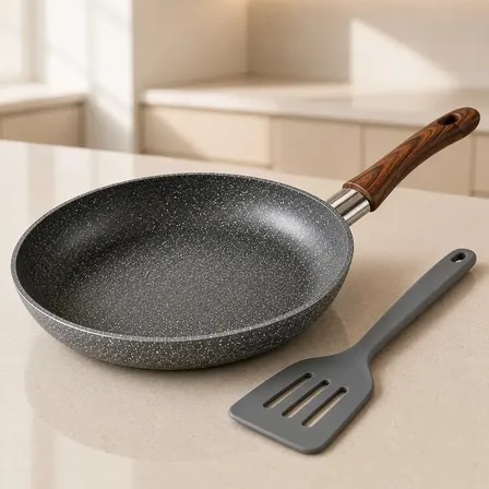 Frigideira Ceramica Antiaderente 24cm Inducao Cooktop Fogão a Gas Nao Gruda Sem oleo Cor Cinza Com espatula