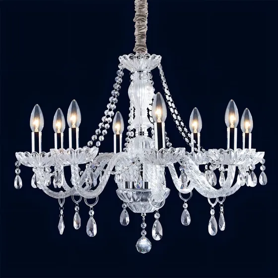 Lustre Cristal Legítimo Clássico 8 Braços Candelabro Maria Tereza Alto Brilho Cromo Transparente E14 LLUMM
