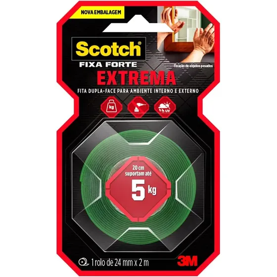Fita dupla face fixa forte 3M 24mm x 2m 1810