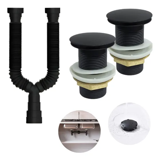 Sifao Duplo Preto Sanfonado + 2 Valvulas 1.1/4 Click Preta