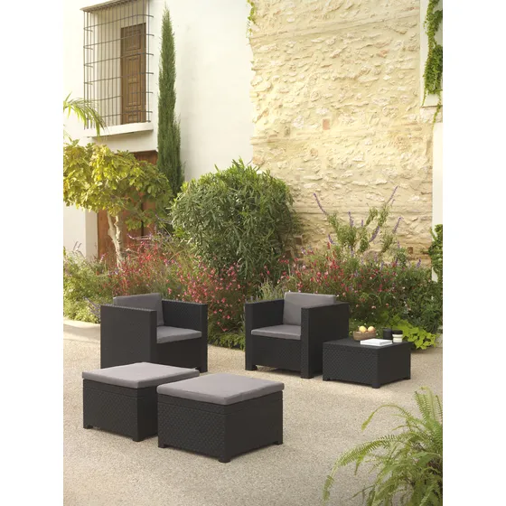 Juego De Living Simil Rattan Muebles Jardin Exterior Sira 2 Sillas + Mesa