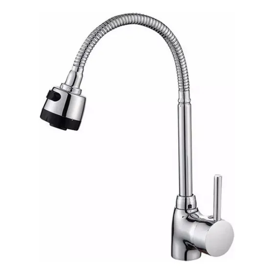 Mezcladora Laton Para Fregadero Monomando Flexible Meer Color Plateado