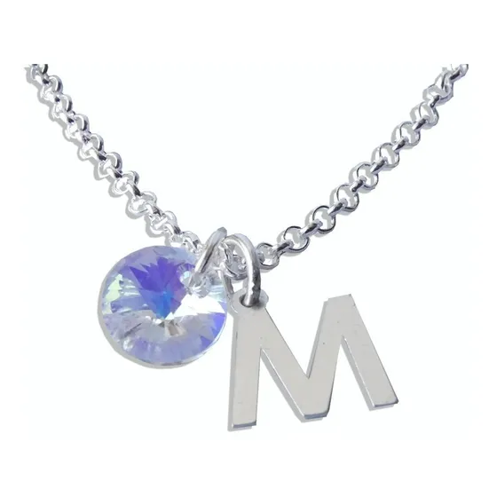 Cadena Plata Mujer Con Inicial Y Cristal  +  Present  Regalo