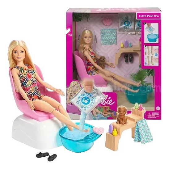 Muñeca Barbie Mani-pedi Salón Spa Con Mascota Accesorios 