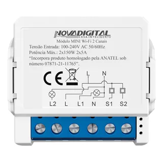 Interruptor Relé Inteligente Wifi 2 Canais Novadigital Mini Smart Switch Módulo Tuya Smart Life Alexa Google 127/220v Branco Interruptor Relé Inteligente Wifi 2 Canais Novadigital Mini Smart Switch Módulo Tuya Smart Life Alexa Google 127/220v Branco