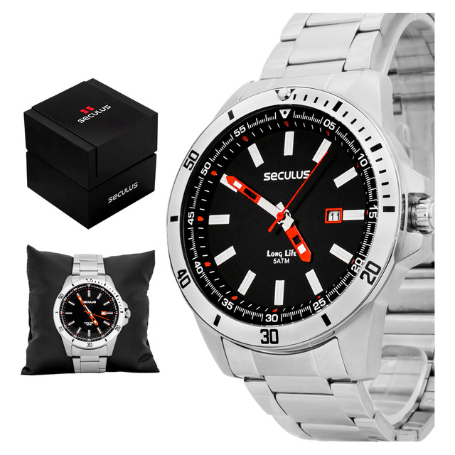 Relógio Seculus Masculino Casual Aço Inoxidável Prata Relógio Seculus Masculino Casual Aço Inoxidável Prata