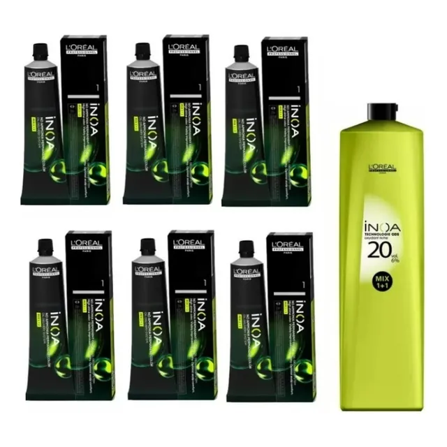 Kit Inoa Hair Dye Tintura Sin Amoniaco X6 + Oxidante X1000ml