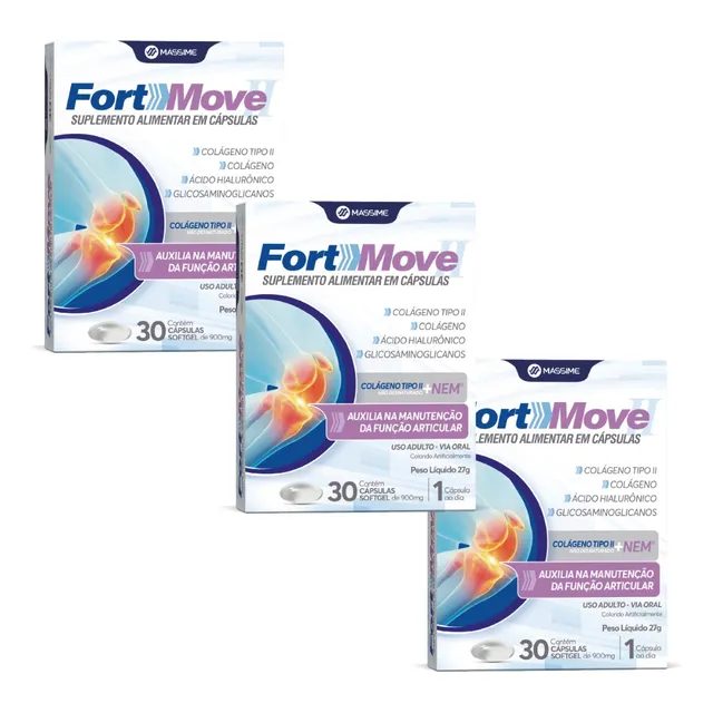 3x Fort-move 30cp Melhor Colágeno Nem Tipo 2 = Fortice 
