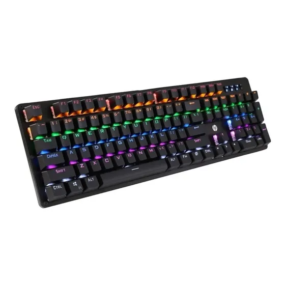 Teclado gamer HP QWERTY HP Blue español latinoamérica color negro con luz RGB