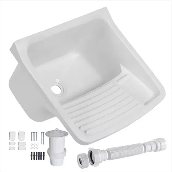 Tanque Astra Plastico 22 L Para Lavanderia + Sifão Cor Branco