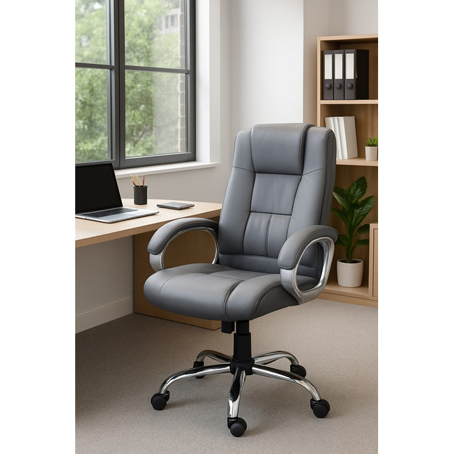 Poltrona Escritorio Couro Estofada Confortavel Base Cromada Poltrona Escritorio Couro Estofada Confortavel Base Cromada