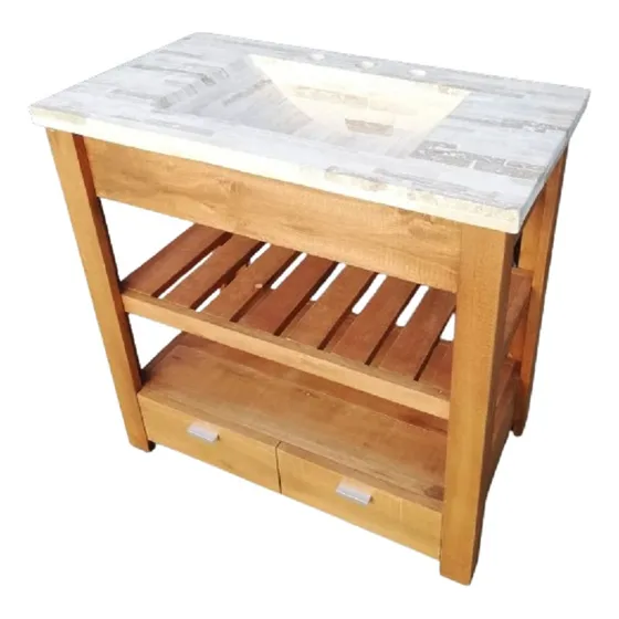 Vanitory Madera Maciza 80 Cm C/ Mesada De Mármol Travertino 