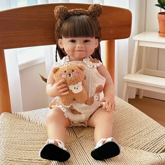 Brastoy Bebê Reborn Boneca Menina 48cm Totalmente Lavável Cabelo Longo Realista Com Kit Completo De Acessórios