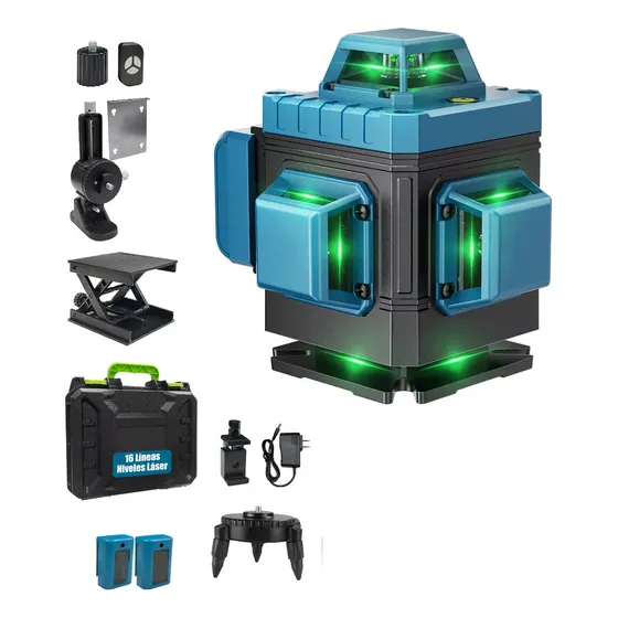 Nivel Láser Herramienta Vertical 16 Líneas 360° Azul Petrole Nivel Láser 360 Autonivelante Verde Vertical & Horizonta