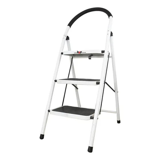 Escalera Tubular De Acero 3 Escalones Antiderrapantes Blanco