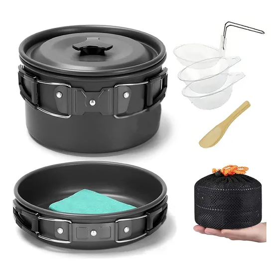 Set Menaje Camping Porta Comidas Olla Y Sarten 