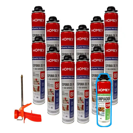 Espuma De Poliuretano 750ml Homey X 12 + Pistola + Limpiador