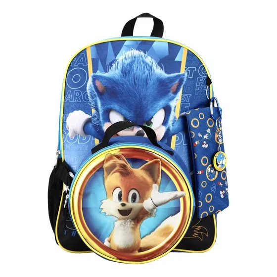 Morral Escolar Sonic Tails Con Lonchera Y Cartuchera