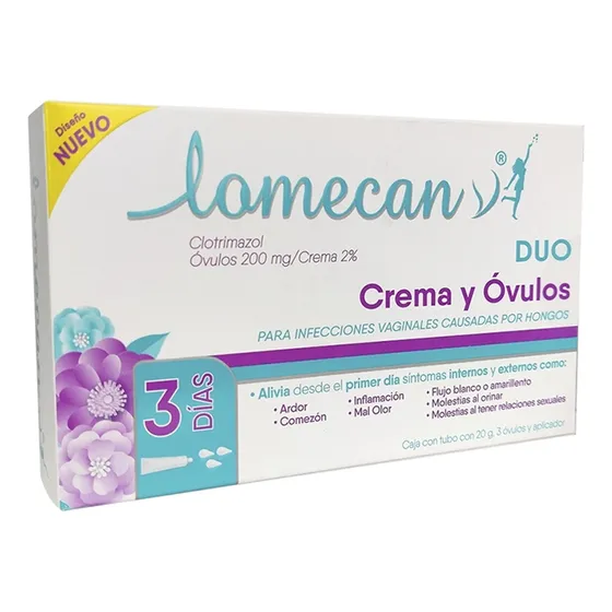 Lomecan Clotrimazol 200mg/2% Tubo 20g, 3 Óvulos