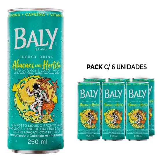 Pack com 6 unidades Energético Baly Energy Drink Abacaxi com Hortelã 250ml