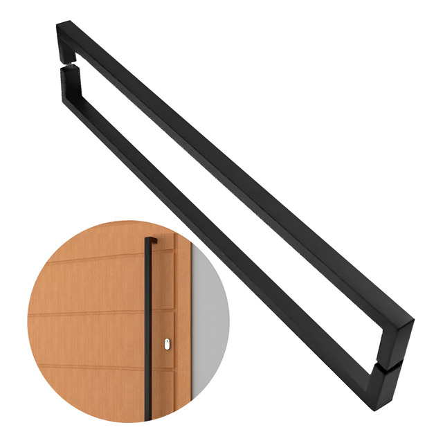 Puxador De Porta U 1 Metro Aço Inox 304 Para Madeira Vidro Cor Preto Acabamento Fosco Brin...