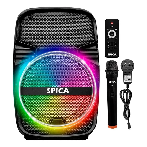 Parlante Bluetooth Inalambrico SPICA SP-3312TM Luz Rgb Portatil Karaoke Radio Color Negro