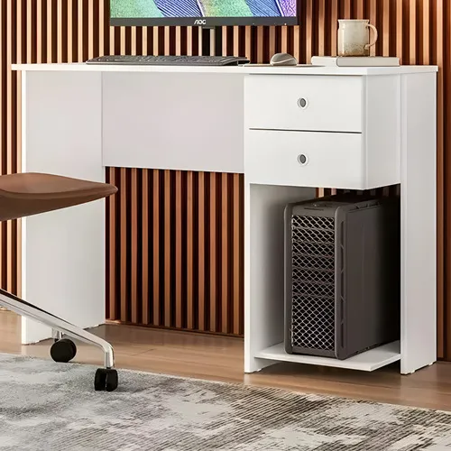 Mesa Para Escritório 2 Gavetas 1 Prateleira Branco 4115 Qmovi