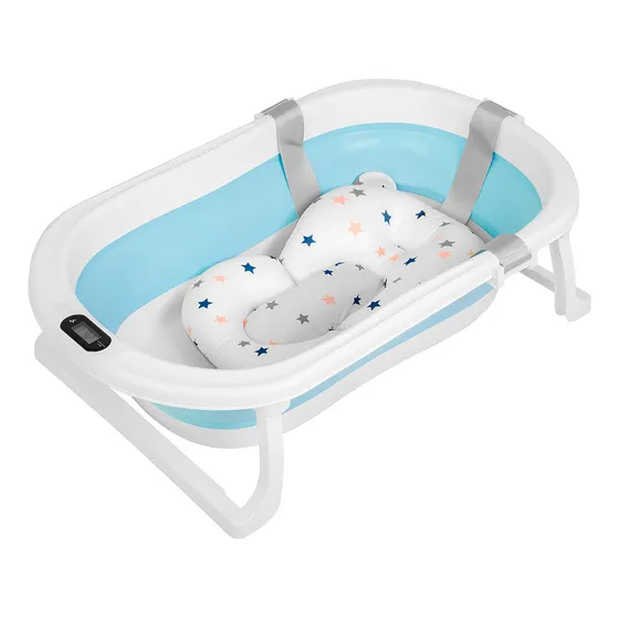 Bañito Plegable Con Termómetro Digital Y Colchón Baby Splash Color Celeste
