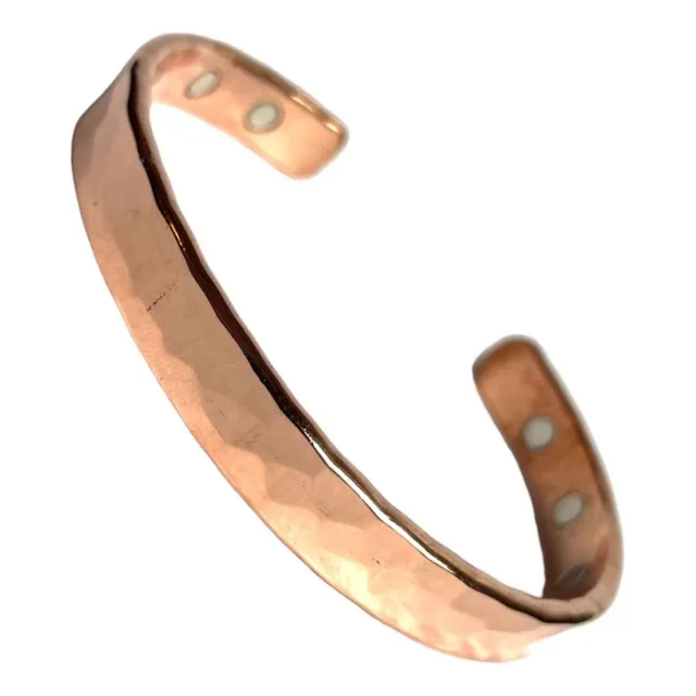 Pulsera Magnética Martillada Cobre Puro, Unisex, Ajustable