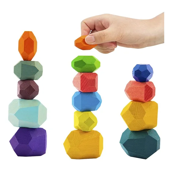 Set 16 Piedras De Madera Monessori Bloques Juego Equilibro