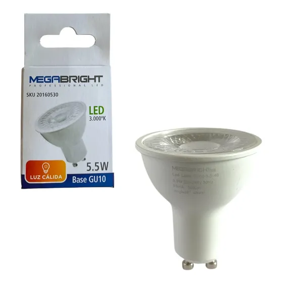 Foco Luz Led Cálida Gu10 5.5w Ampolleta 3000k / Megabright
