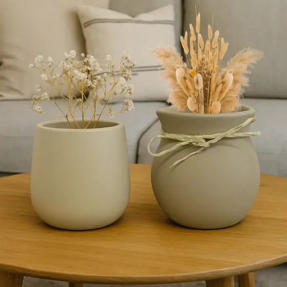 Dupla De Vasos Cachepots Decoração Sala Cozinha Casa Cor Bege Elegance