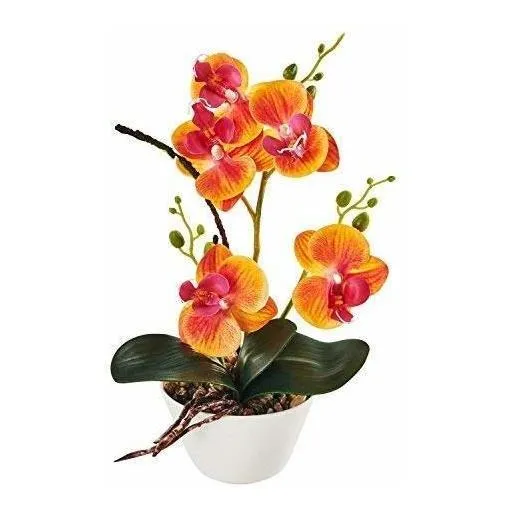 Flor Seda Maceta 12.2 In Altura Arreglo Orquidea Artificial