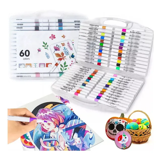 60 Colores Marcadores Acrílica Pincel Plumones Punta Pincel Para Cómic Diseño Dibujo Escolar
