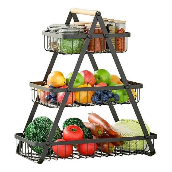 Cesta Frutas Vegetales Organizador Multiuso 3 Niveles Negro