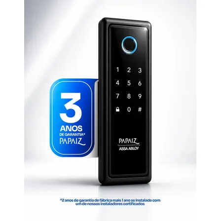 Fechadura Digital Biométrica Papaiz SL140 B | Senha Biometria Sobrepor 50 Usuários Fechamento Automático Fácil Instalação