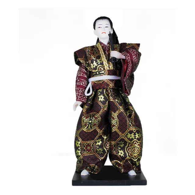 Boneco Japonês Samurai Com Kimono Vinho, Preto Dourado 30cm
