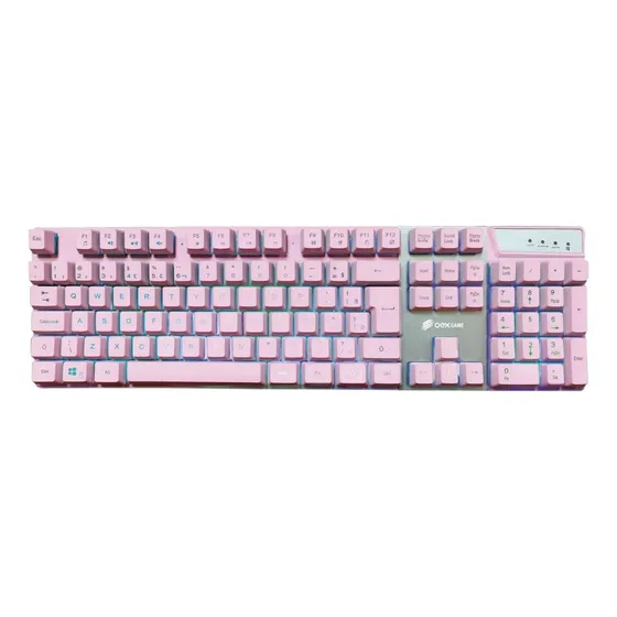 Teclado gamer OEX Prismatic QWERTY português Brasil cor rosa com luz 6 cores