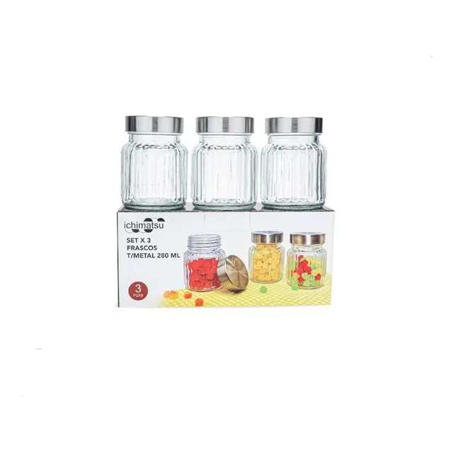 3 Frascos Con Tapa Metalizada