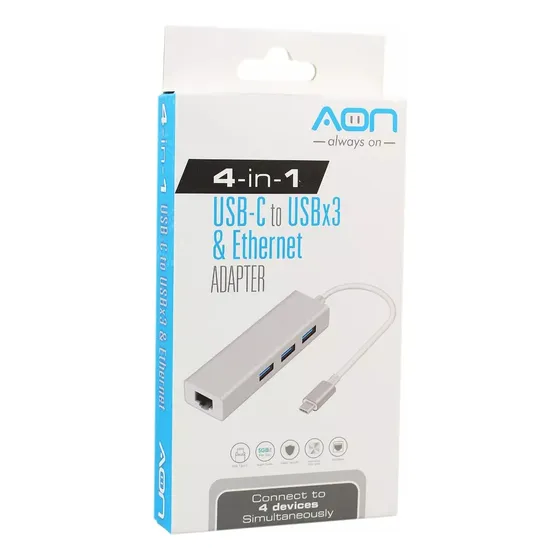 Adaptador Hub Usb 3 Puertos  + Conexión Usb C A Rj-45
