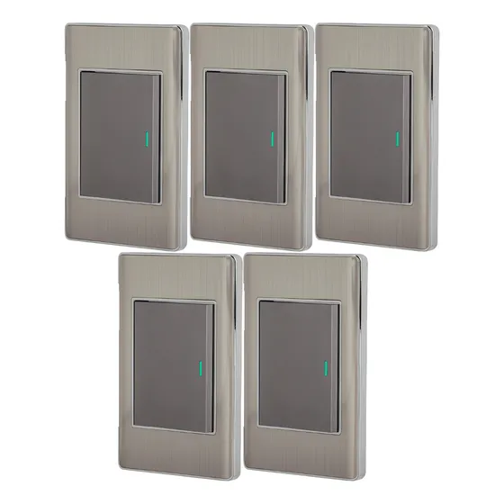 Kit De 5 Apagadores Sencillos Color Acero Inoxidable